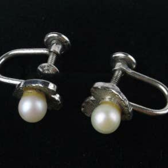 Antique sterling silver and pearl earrings - Picture 1 of 2